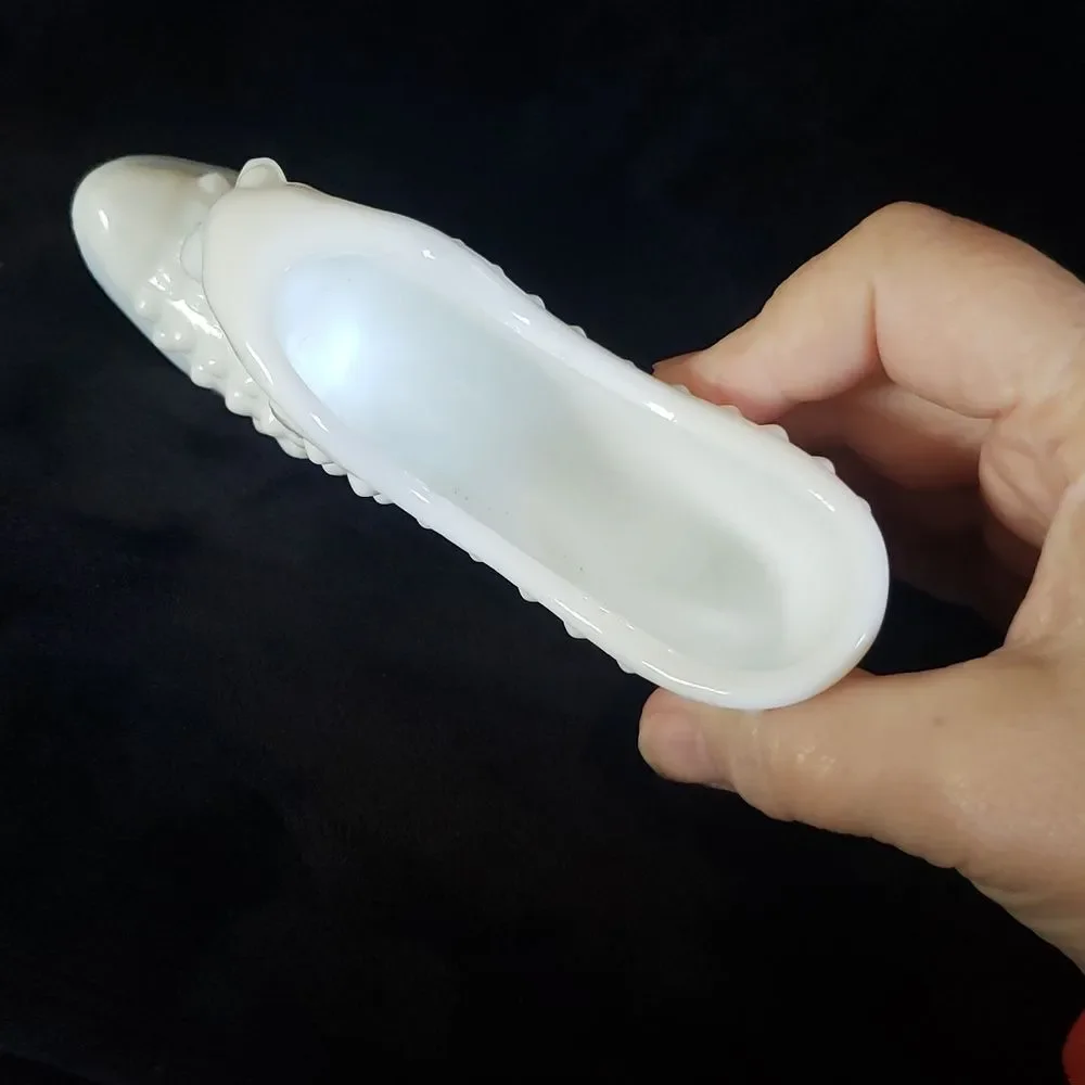 Vintage White Milk Glass Hobnail Victorian Shoe